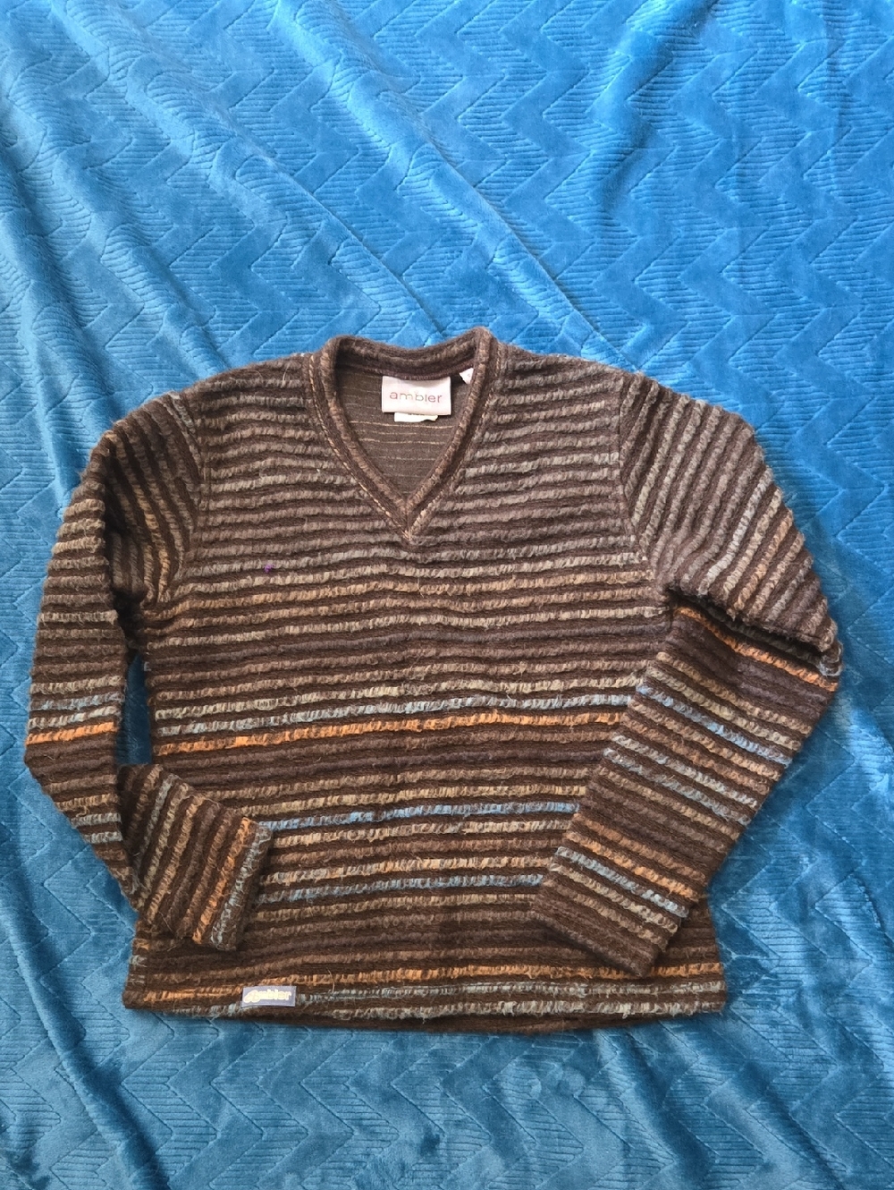 3/$20 Women's Brown Striped V-Neck Sweater